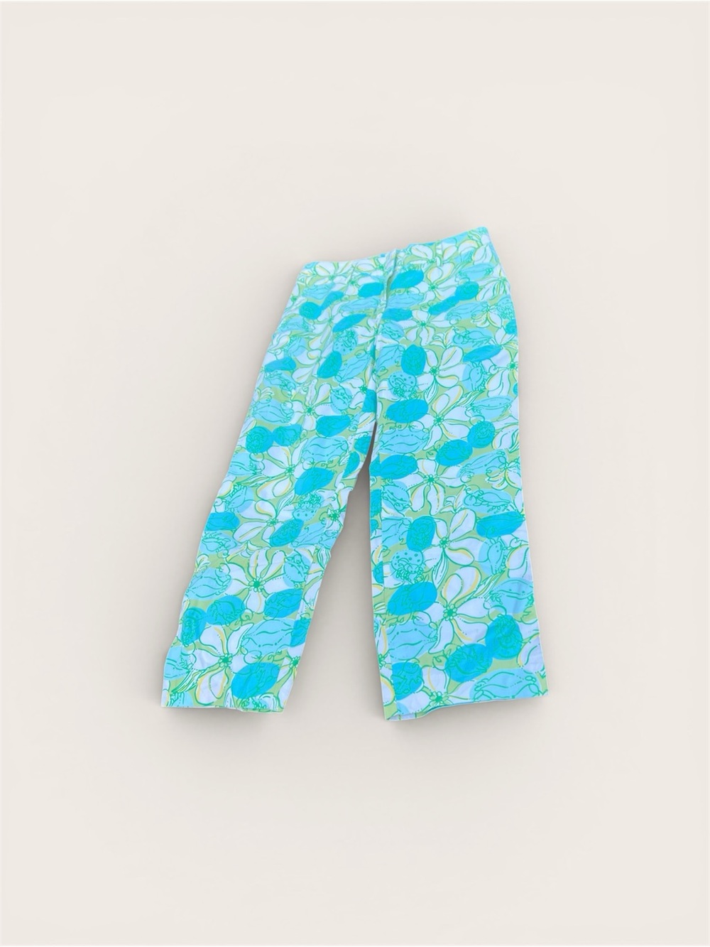 Vintage White Tag Lilly Pulitzer Aqua & Teal Floral Cropped Pants Size 0